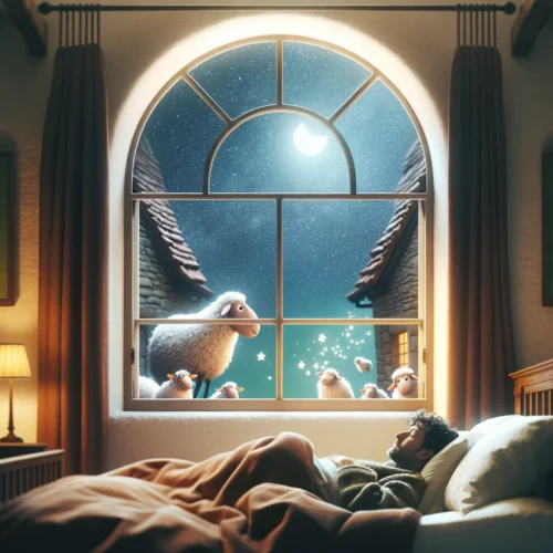 Entspannte Person im Bett mit geschlossenen Augen hört Schlaf-Wiedererlernen Hypnose Audio. Tiefe Entspannung, natürlicher Schlaf & stressfreies Einschlafen mit Hypnose.