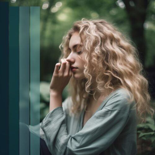 Frau mit geschlossenen Augen entspannt sich bei Migräne-Linderung Hypnose Audio. Erleben Sie Schmerzfreiheit, Stressabbau und tiefe Entspannung durch geführte Hypnose.